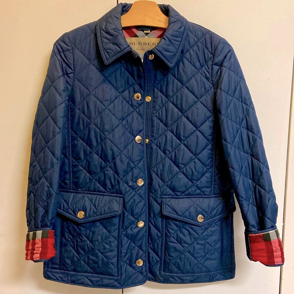 LIKE NEW Burberry Jacket Coat Navy Plaid XS Women’s Ladies rain winter fall
